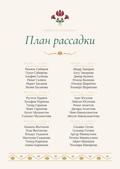 Шаблон плана рассадки «Изумрудный тюльпан. План рассадки»