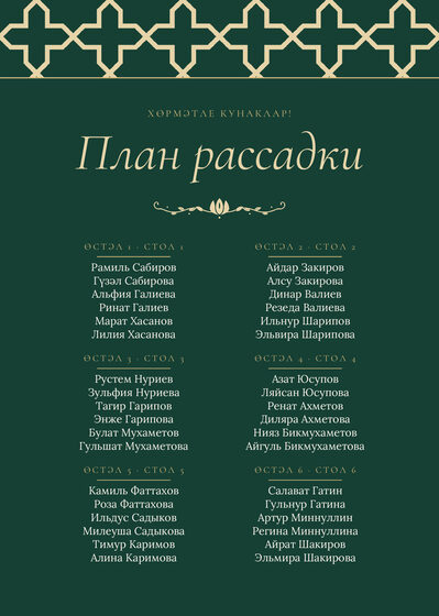 Шаблон плана рассадки «Кашан. План рассадки, изумрудный»