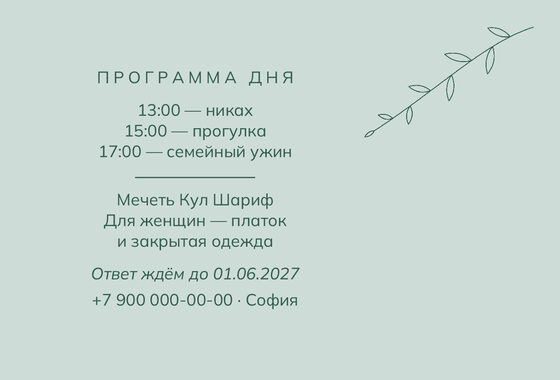 «Никах. Росчерк, зелёный и мята» чакыру үрнәге — арткы ягы