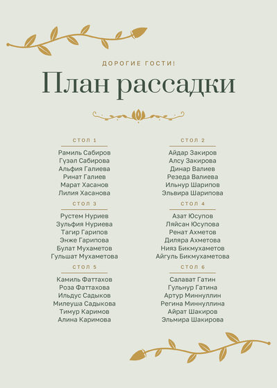 «Шалфей һәм алтын» утырту планы үрнәге алты өстәлгә, русча — йөз ягы