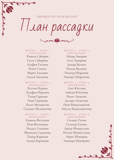 Шаблон плана рассадки «Сөмбелә. План рассадки»