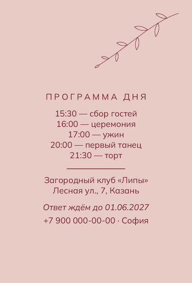 «Туй. Росчерк, бордо и пудра» чакыру үрнәге — арткы ягы