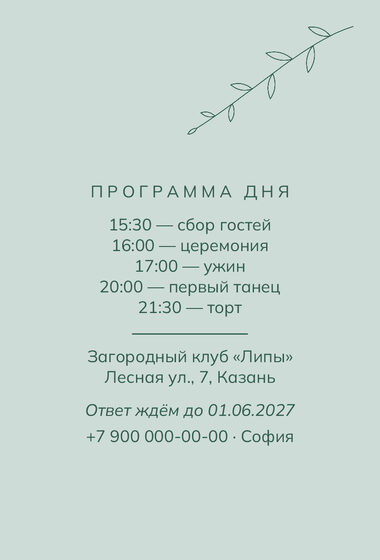 «Туй. Росчерк, зелёный и мята» чакыру үрнәге — арткы ягы
